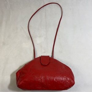Vintage Red Western Embossed Tooled Leather Handbag